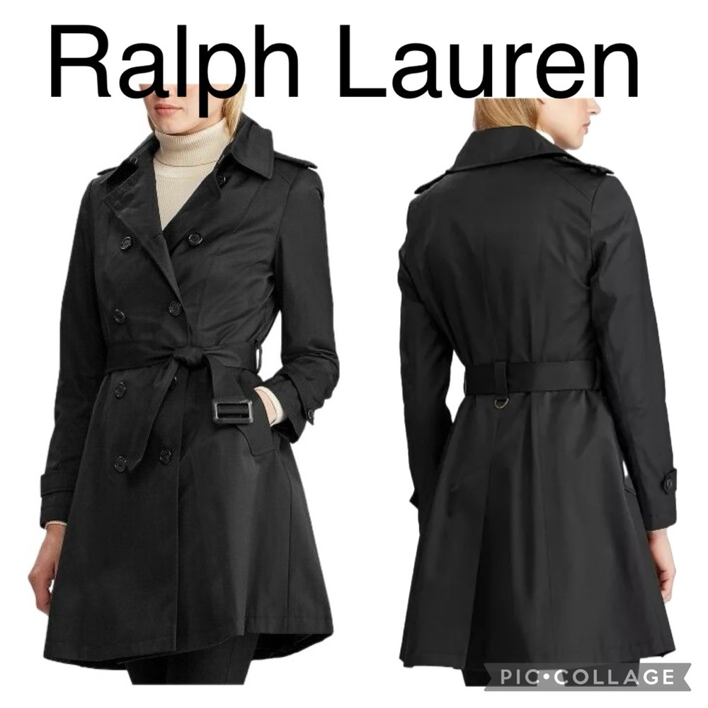 (N5) Ralph Lauren Women's Water Resistant Trench Coat in Black, Size S